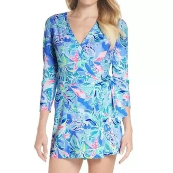 New Lilly Pulitzer Karlie Wrap Romper Bennet Blue Celestial Seas Womens size XL - Picture 1 of 7